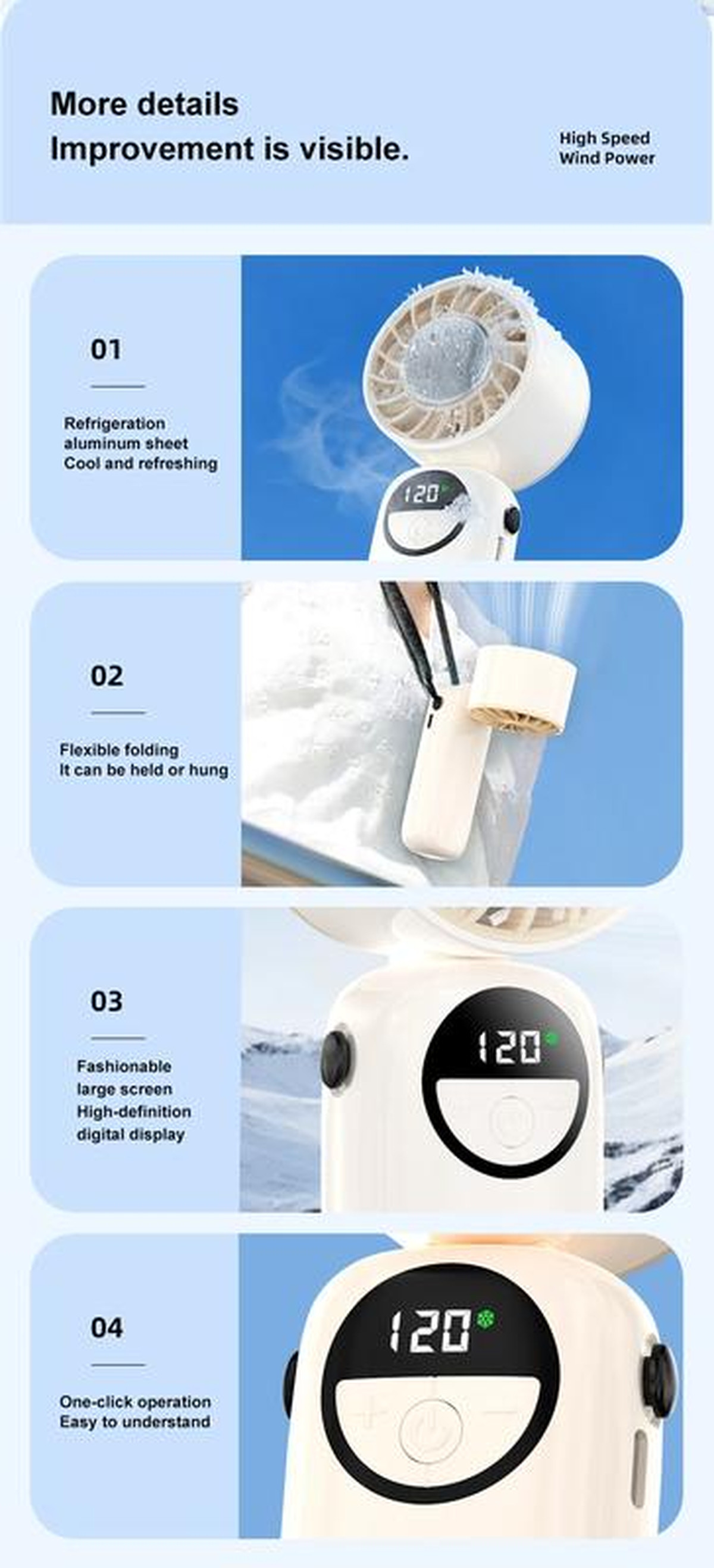 New Handheld Portable Cooling Fan 120 Speeds Adjustable Refrigeration Quite Mini Turbo Fan Type-C High Speed Cold Compress Fan | Fugo Best